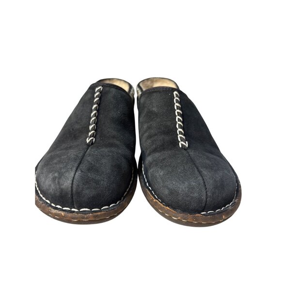 Ugg Black Suede Sheepskin Lined Clog Slippers Size 7 - Picture 2 of 7